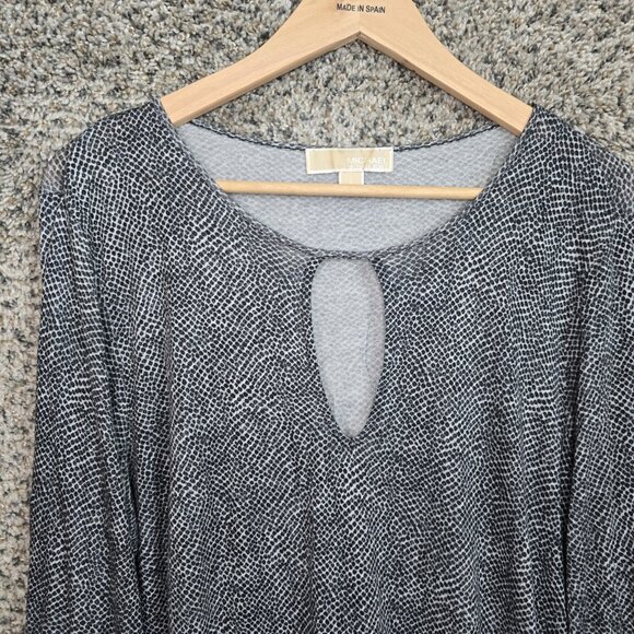 Michael Kors Top Womens Large Black Keyhole Neck Printed Blouse‎ Casual Ladies - Picture 4 of 7
